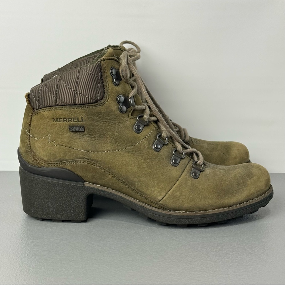 Merrell Chateau Boots Womens 9.5 Olive Green Leather Waterproof Mid Lace J45540